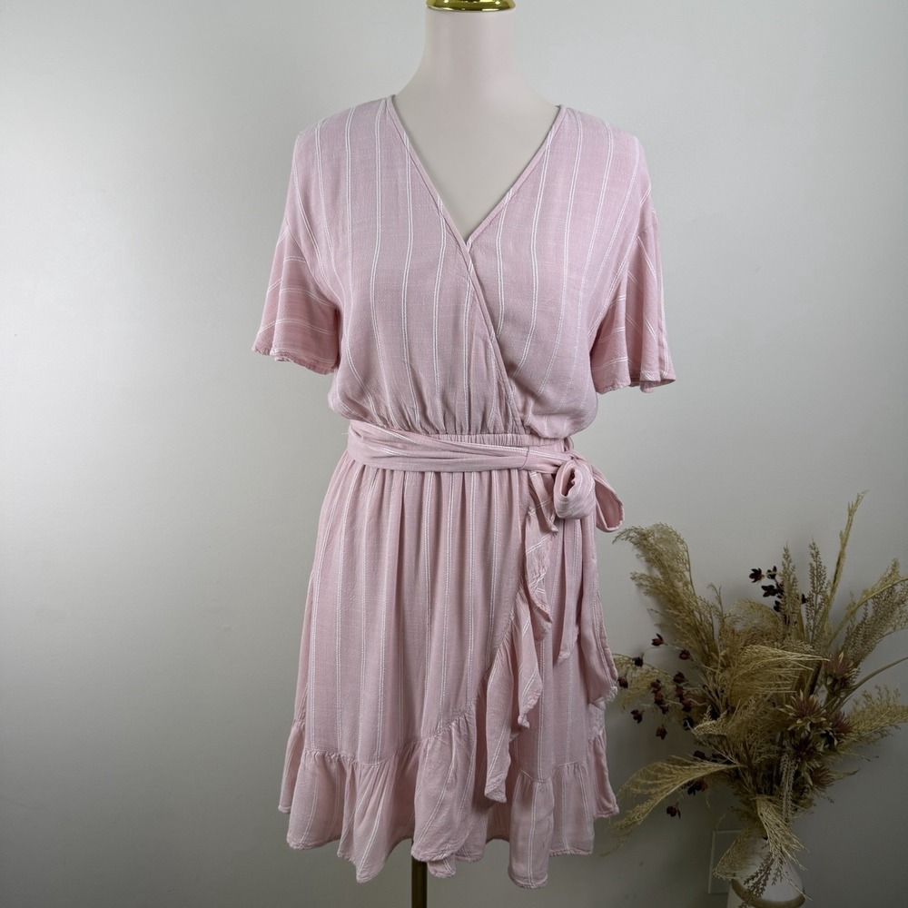 Lauren Conrad Women's Wrap Dress – Large – Blush Pink Ruffle Hem – Pre-Owned